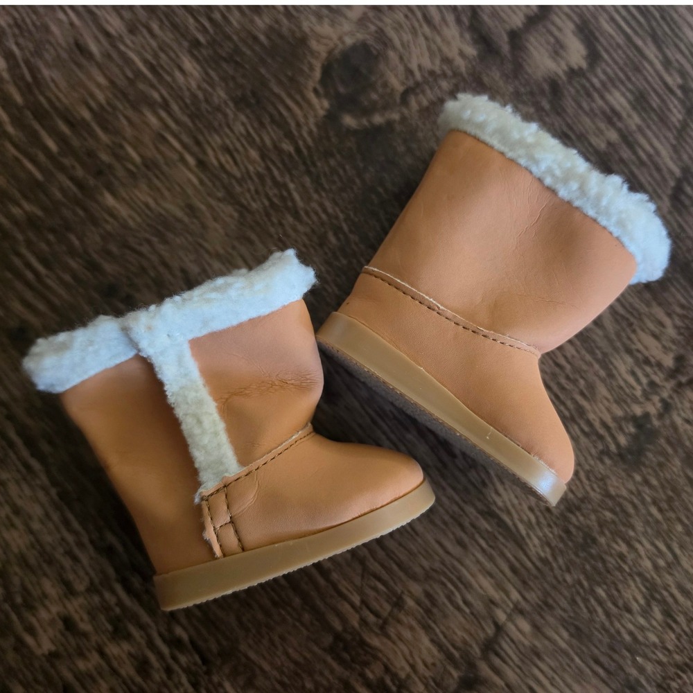 AMERICAN GIRL Doll Boots Kids 18 Inch Tan Faux Fur Trim Winter Shoes